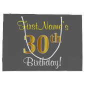 Elegant, grijs, Faux Gold 30th Birthday + naam Groot Cadeauzakje (Achterkant)