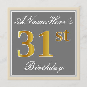 Elegant, grijs, Faux Gold 31st Birthday + naam Kaart