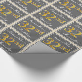 Elegant, grijs, Faux Gold 32e verjaardag + naam Cadeaupapier (Hoek)