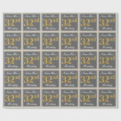 Elegant, grijs, Faux Gold 32e verjaardag + naam Cadeaupapier (Vlak)