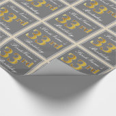 Elegant, grijs, Faux Gold 33rd Birthday + naam Cadeaupapier (Hoek)
