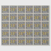 Elegant, grijs, Faux Gold 33rd Birthday + naam Cadeaupapier (Vlak)