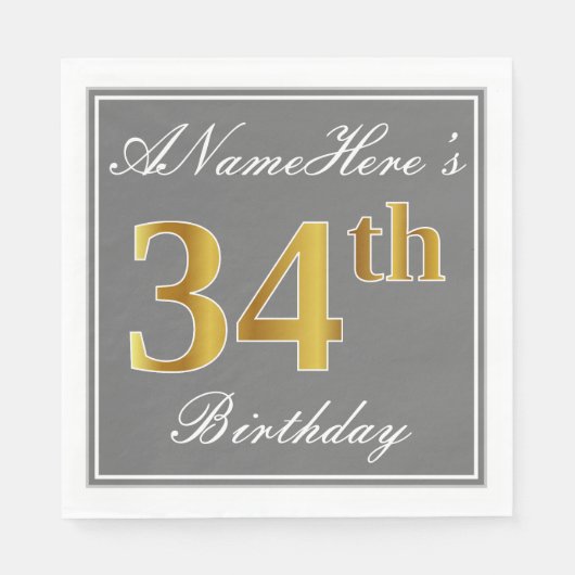 Elegant Grijs, Faux Gold 34e verjaardag; Aangepast Servet (Voorkant)