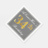 Elegant Grijs, Faux Gold 34e verjaardag; Aangepast Servet (Hoek)