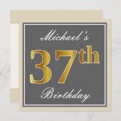 Elegant, grijs, Faux Gold 37th Birthday + naam Kaart (Voorkant / Achterkant)