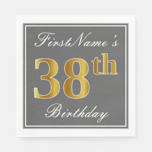 Elegant Grijs, Faux Gold 38ste Verjaardag; Aangepa Servet (Voorkant)