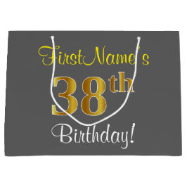 Elegant, grijs, Faux Gold 38th Birthday + naam Groot Cadeauzakje