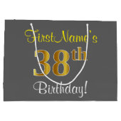 Elegant, grijs, Faux Gold 38th Birthday + naam Groot Cadeauzakje (Achterkant)