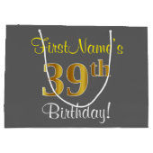 Elegant, grijs, Faux Gold 39th Birthday + naam Groot Cadeauzakje (Achterkant)