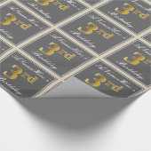 Elegant, grijs, Faux Gold 3rd Birthday; aangepaste Cadeaupapier (Hoek)