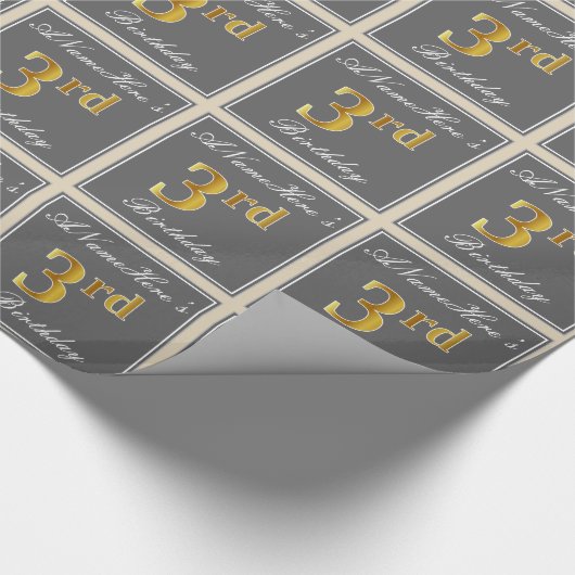 Elegant, grijs, Faux Gold 3rd Birthday; aangepaste Cadeaupapier (Hoek)
