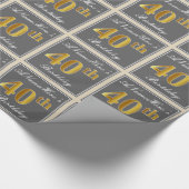Elegant, grijs, Faux Gold 40th Birthday + naam Cadeaupapier (Hoek)