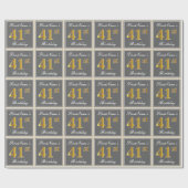 Elegant, grijs, Faux Gold 41st Birthday + naam Cadeaupapier (Vlak)