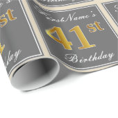 Elegant, grijs, Faux Gold 41st Birthday + naam Cadeaupapier (Rol Hoek)