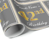 Elegant, grijs, Faux Gold 42e verjaardag + naam Cadeaupapier (Rol Hoek)