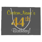 Elegant, grijs, Faux Gold 44th Birthday + naam Groot Cadeauzakje (Achterkant)