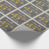 Elegant, grijs, Faux Gold 45th Birthday + naam Cadeaupapier (Hoek)