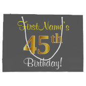 Elegant, grijs, Faux Gold 45th Birthday + naam Groot Cadeauzakje (Achterkant)