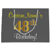 Elegant, grijs, Faux Gold 48th Birthday + naam Groot Cadeauzakje (Voorkant)