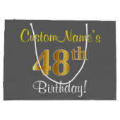 Elegant, grijs, Faux Gold 48th Birthday + naam Groot Cadeauzakje (Achterkant)