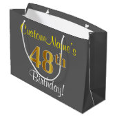 Elegant, grijs, Faux Gold 48th Birthday + naam Groot Cadeauzakje (Achterkant Gekanteld)