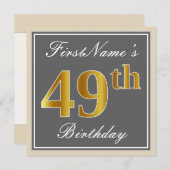 Elegant, grijs, Faux Gold 49th Birthday + naam Kaart (Voorkant / Achterkant)