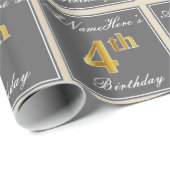 Elegant, grijs, Faux Gold 4th Birthday; aangepaste Cadeaupapier (Rol Hoek)