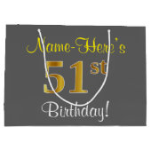 Elegant, grijs, Faux Gold 51st Birthday + naam Groot Cadeauzakje (Achterkant)