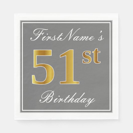 Elegant Grijs, Faux Gold 51ste Verjaardag; Aangepa Servet (Voorkant)