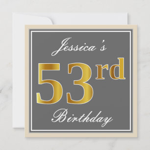 Elegant, grijs, Faux Gold 53rd Birthday + naam Kaart