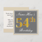 Elegant, grijs, Faux Gold 54th Birthday + naam Kaart (Voorkant / Achterkant)