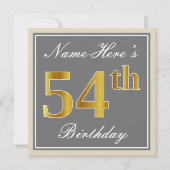 Elegant, grijs, Faux Gold 54th Birthday + naam Kaart (Voorkant)