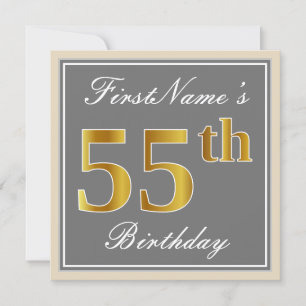 Elegant, grijs, Faux Gold 55th Birthday + naam Kaart