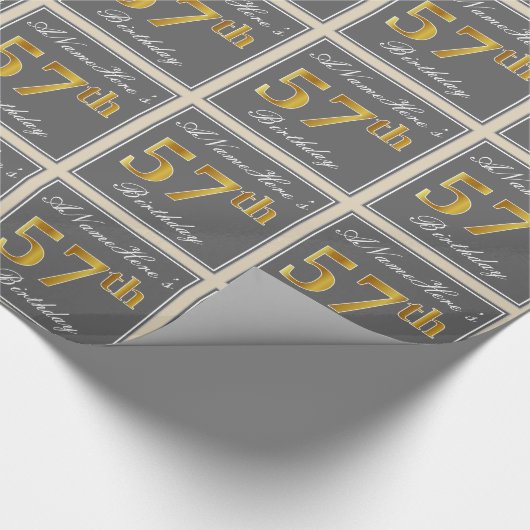 Elegant, grijs, Faux Gold 57th Birthday + naam Cadeaupapier (Hoek)