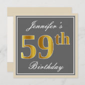 Elegant, grijs, Faux Gold 59th Birthday + naam Kaart (Voorkant / Achterkant)