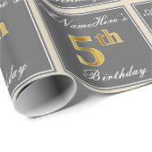 Elegant, grijs, Faux Gold 5th Birthday; aangepaste Cadeaupapier (Rol Hoek)