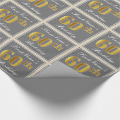 Elegant, grijs, Faux Gold 60th Birthday + naam Cadeaupapier (Hoek)