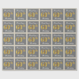 Elegant, grijs, Faux Gold 60th Birthday + naam Cadeaupapier