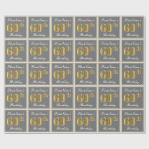 Elegant, grijs, Faux Gold 60th Birthday + naam Cadeaupapier
