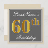 Elegant, grijs, Faux Gold 60th Birthday + naam Kaart (Voorkant / Achterkant)