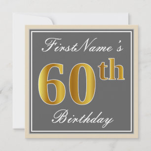 Elegant, grijs, Faux Gold 60th Birthday + naam Kaart
