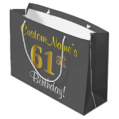 Elegant, grijs, Faux Gold 61st Birthday + naam Groot Cadeauzakje (Achterkant Gekanteld)