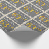 Elegant, grijs, Faux Gold 63rd Birthday + naam Cadeaupapier (Hoek)