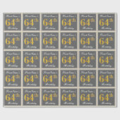 Elegant, grijs, Faux Gold 64th Birthday + naam Cadeaupapier (Vlak)