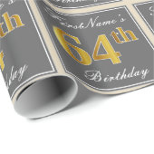 Elegant, grijs, Faux Gold 64th Birthday + naam Cadeaupapier (Rol Hoek)