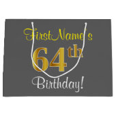 Elegant, grijs, Faux Gold 64th Birthday + naam Groot Cadeauzakje (Voorkant)