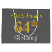 Elegant, grijs, Faux Gold 64th Birthday + naam Groot Cadeauzakje (Achterkant)
