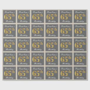 Elegant, grijs, Faux Gold 65th Birthday + naam Cadeaupapier