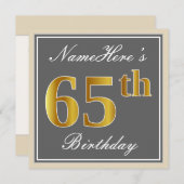 Elegant, grijs, Faux Gold 65th Birthday + naam Kaart (Voorkant / Achterkant)