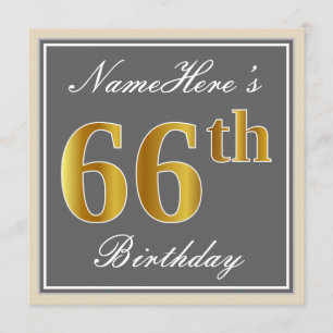Elegant, grijs, Faux Gold 66th Birthday + naam Kaart